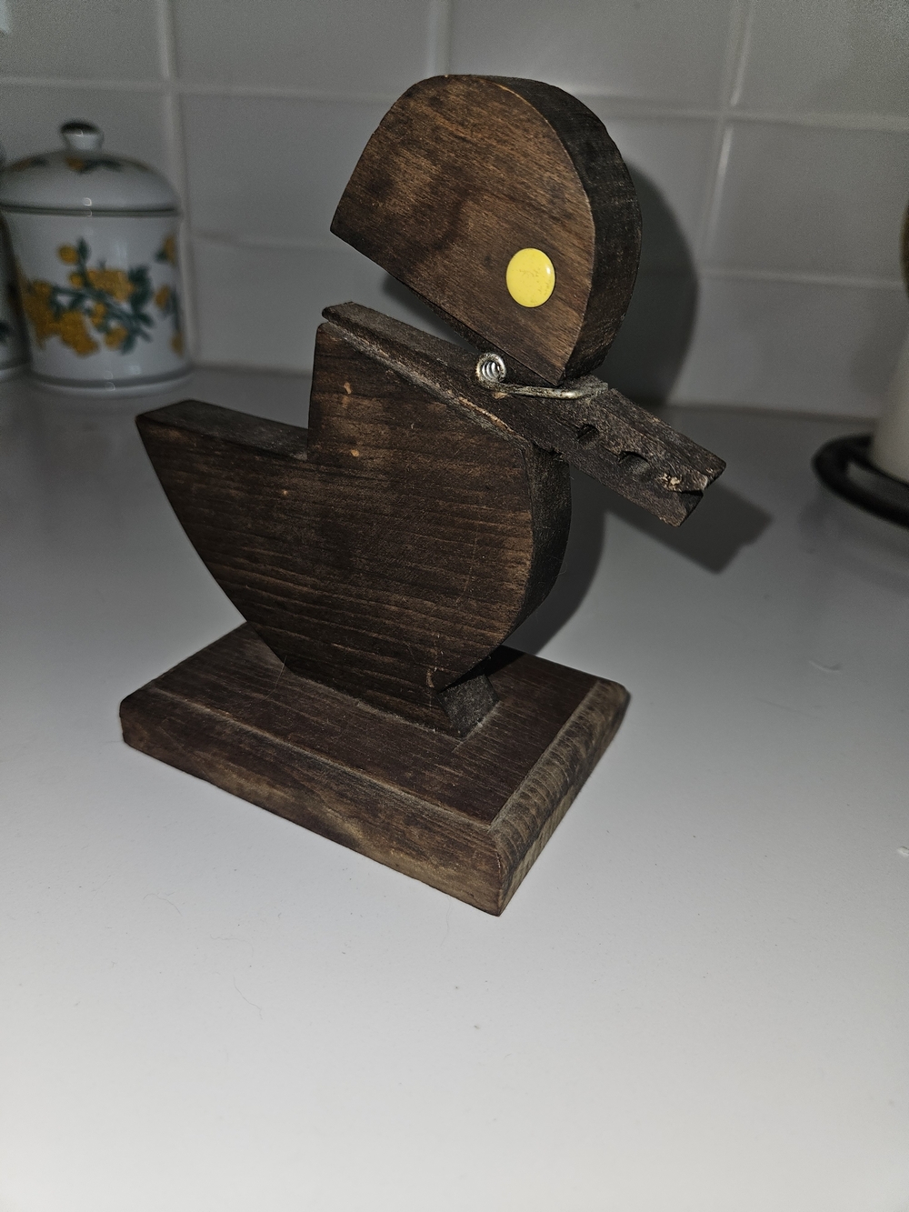 Vintage Wooden Duck Figurine with Yellow Accent Paper Or Mail Holder
